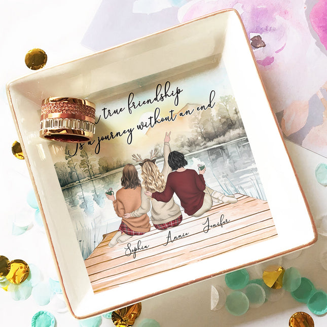 A True Friendship Is A Journey Without An End - Personalized Jewelry Dish