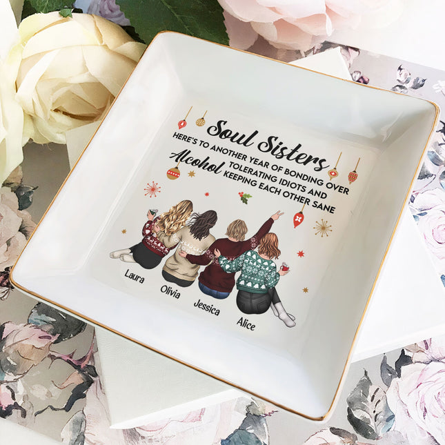 Christmas Friends Here's To Another Year Of Bonding - Personalized Jewelry Dish