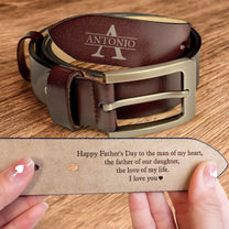 Happy Father's Day To The Man Of My Heart - Personalized Engraved Leather Belt