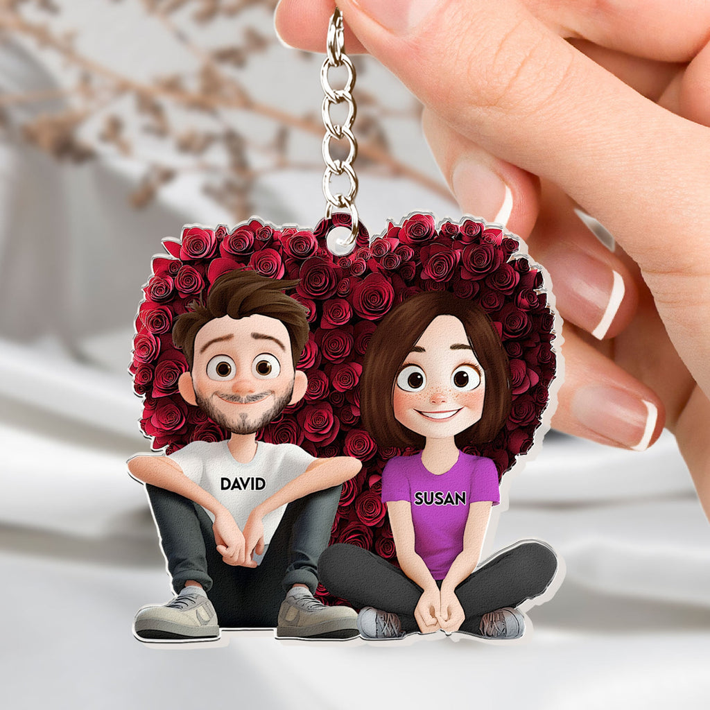 Couple With Rose Heart - Personalized Acrylic Keychain - Levistina