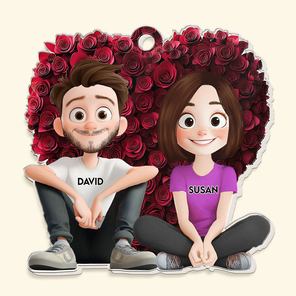 Couple With Rose Heart - Personalized Acrylic Keychain - Levistina