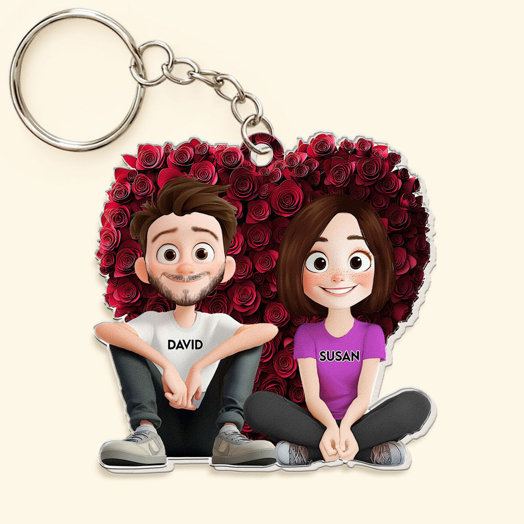 Couple With Rose Heart - Personalized Acrylic Keychain - Levistina