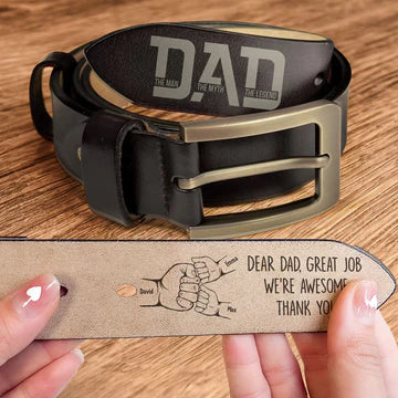 Dear Dad Great Job We're Awesome Thank You - Personalized Engraved Leather Belt