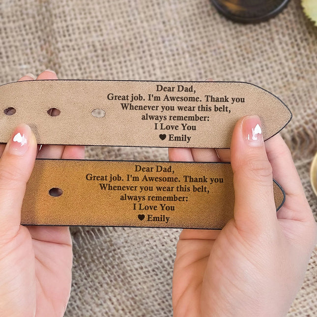 Dear Dad Great Job We're Awesome Thank You - Personalized Engraved Leather Belt