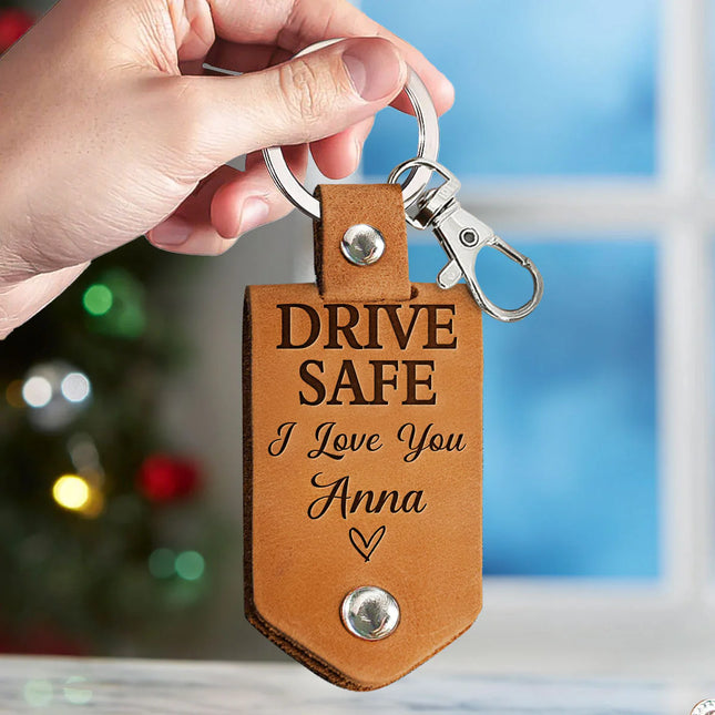 Drive Safe I Love You More Than The Distance Between Us - Personalized Leather Photo Keychain