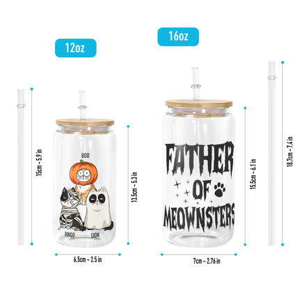 Father Of Meownsters - Personalized Clear Glass Cup