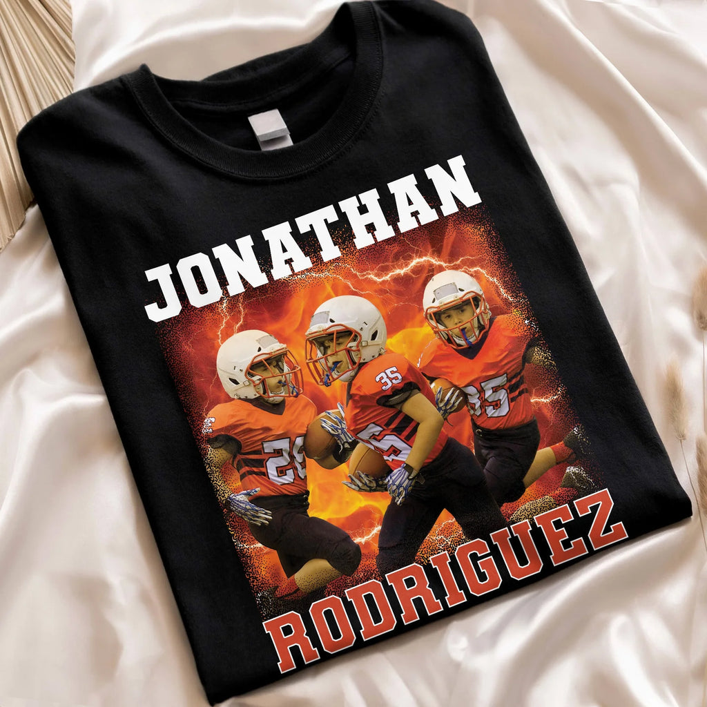 Football Player Bootleg Tee - Personalized Photo Shirt-Levistina