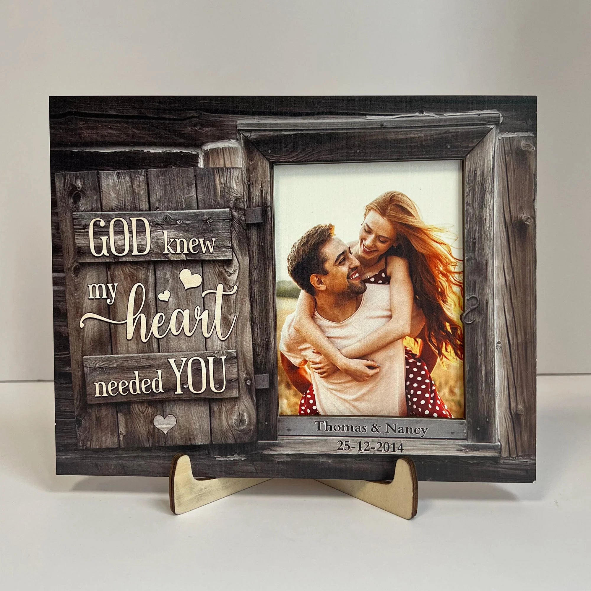 God Knew My Heart Needed You Couples - Personalized Wooden Photo Plaque - Anniversary Gifts For Her, Him