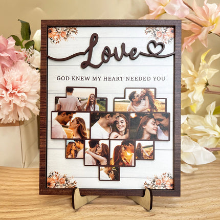 God Knew My Heart Needed You - Personalized Wooden Photo Plaque