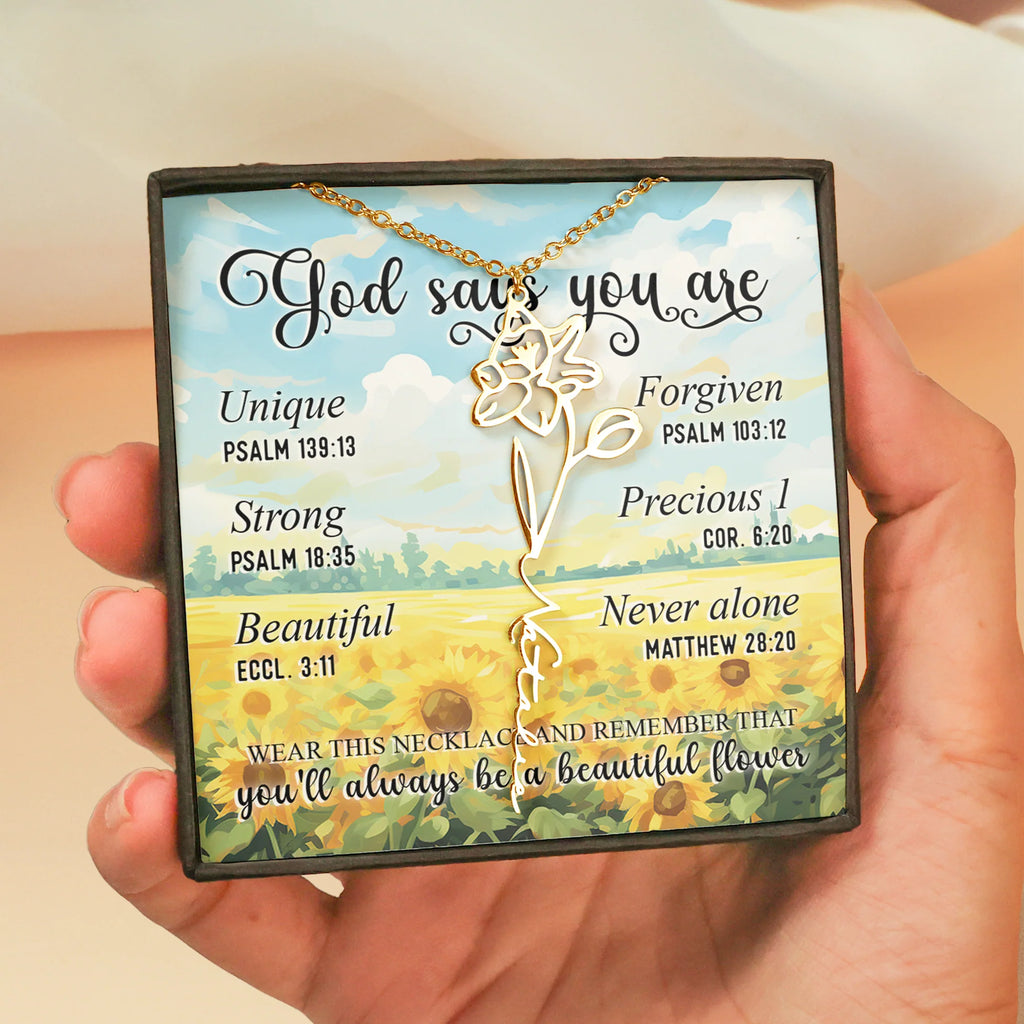 God Says You Are - Custom Birth Flower - Gifts For Daughter, Sister, Friends - Custom Name Necklace-Levistina