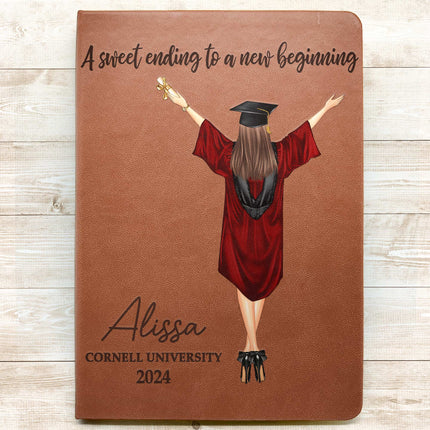 Graduation Journal A Sweet Ending To A New Beginning - Personalized Leather Journal