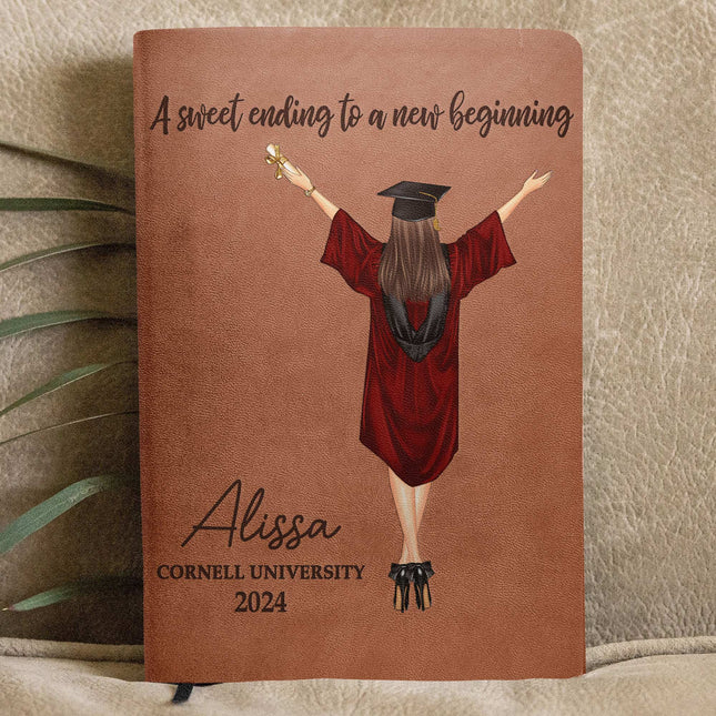 Graduation Journal A Sweet Ending To A New Beginning - Personalized Leather Journal