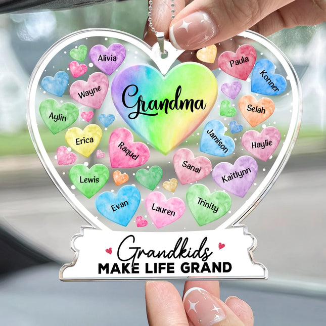 Grandma Hearts Custom Grandkids Names - Personalized Car Ornament