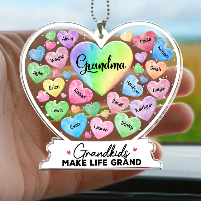 Grandma Hearts Custom Grandkids Names - Personalized Car Ornament