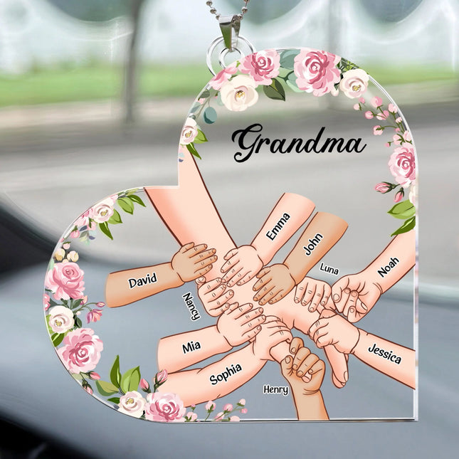 Grandma Holding Hand With Grandkids Names - Personalized Car Ornament2