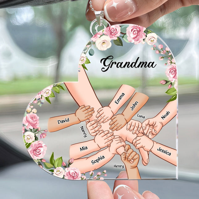 Grandma Holding Hand With Grandkids Names - Personalized Car Ornament2