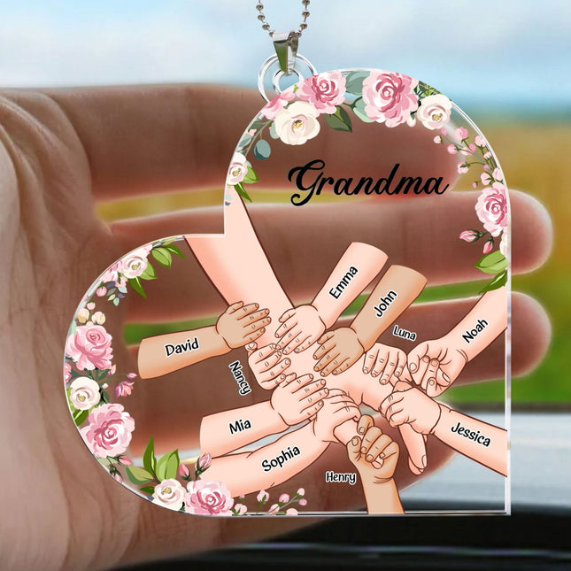 Grandma Holding Hand With Grandkids Names - Personalized Car Ornament2