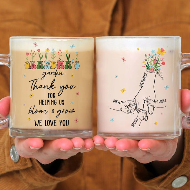 Grandma's Garden Thank You For Helping Us Bloom & Grow - Personalized Glass Mug