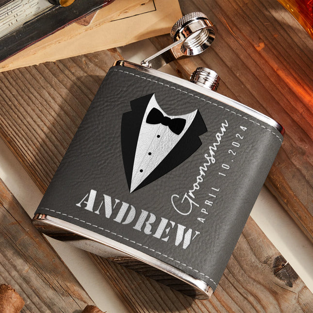 Groom And Groomsmen Wedding Gift - Personalized Leather Flask