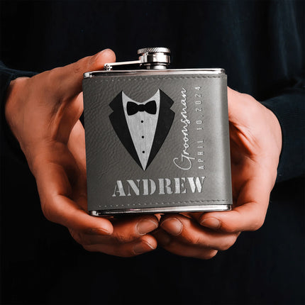 Groom And Groomsmen Wedding Gift - Personalized Leather Flask