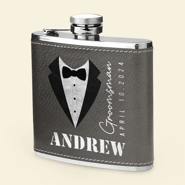 Groom And Groomsmen Wedding Gift - Personalized Leather Flask