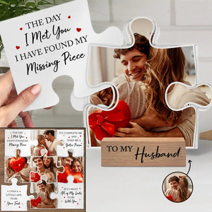 Custom Photo I Found My Missing Piece Puzzle - Personalized Custom Shaped Cardstock With Wooden Stand