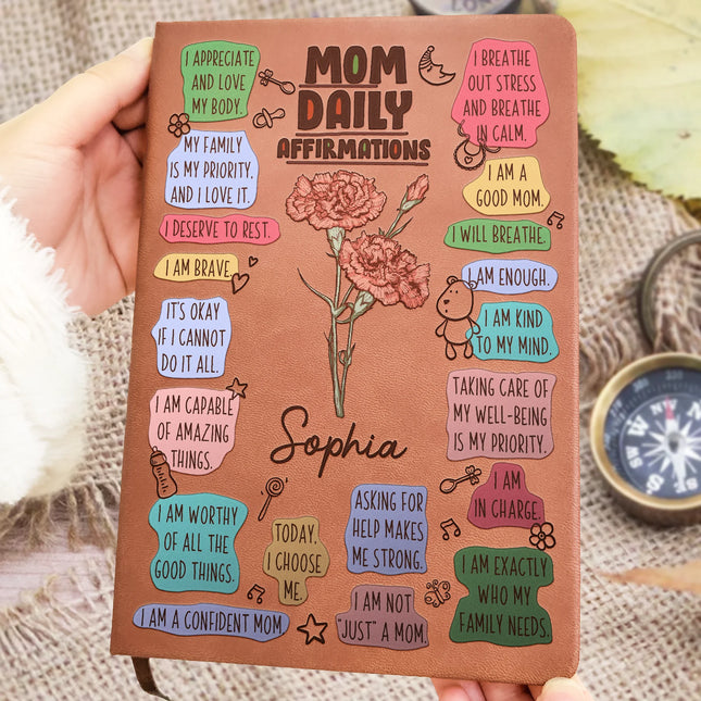 Happy First Mother's Day Mom Daily Affirmations - Personalized Leather Journal