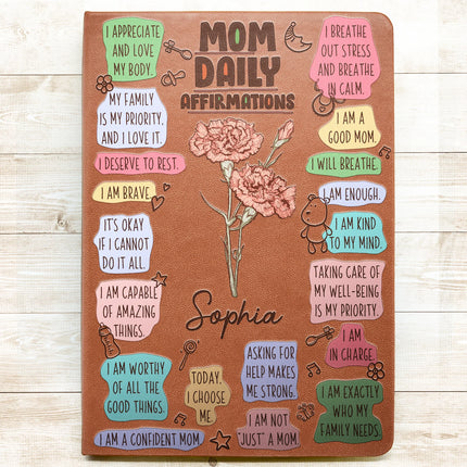 Happy First Mother's Day Mom Daily Affirmations - Personalized Leather Journal