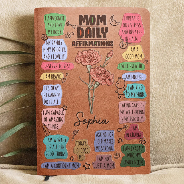 Happy First Mother's Day Mom Daily Affirmations - Personalized Leather Journal