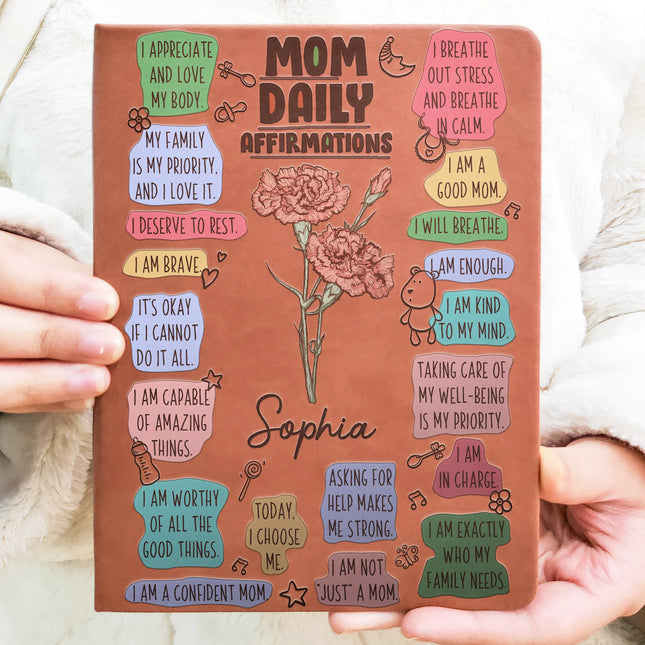 Happy First Mother's Day Mom Daily Affirmations - Personalized Leather Journal