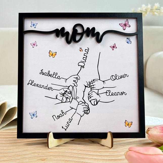 Holding Mom's Hand - Personalized Wooden Plaque