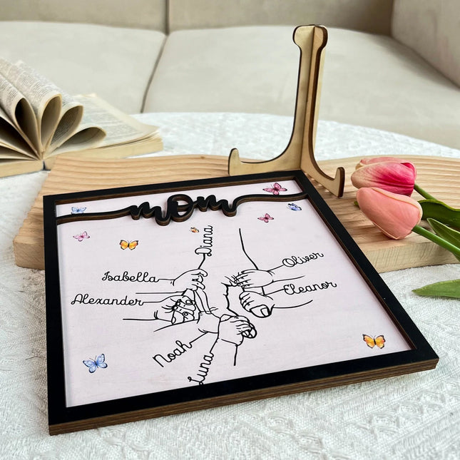 Holding Mom's Hand - Personalized Wooden Plaque