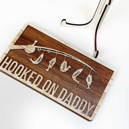 Hooked On Papa Daddy - Personalized 2 Layers Wooden Plaque