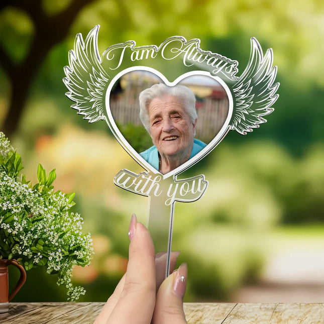 I Am Always With You Heart Wing - Personalized Photo Garden Stake