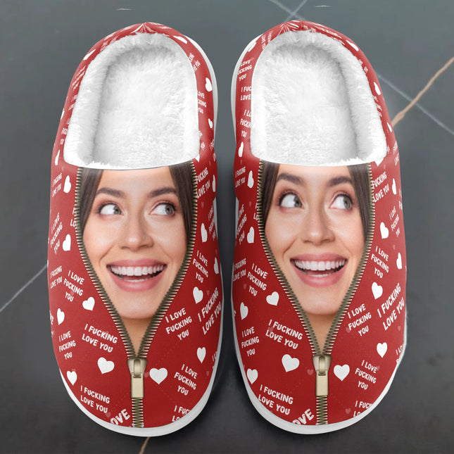 I F* Love You I Love F* You Gift For Her - Personalized Photo Slippers