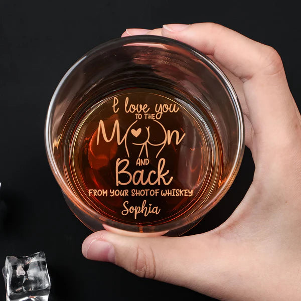 I Love You To The Moon And Back - Personalized Engraved Whiskey Glass