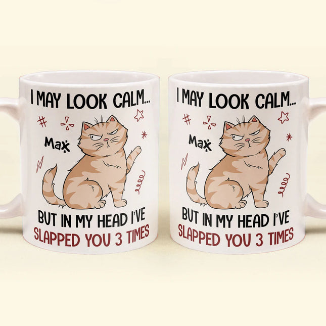 I May Look Calm But In My Head I'Ve Slapped You 3 Times Funny Cats - Personalized Mug