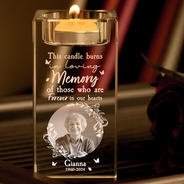 In Loving Memory This Candle Burns - Personalized 2D Photo Crystal Candle Holder