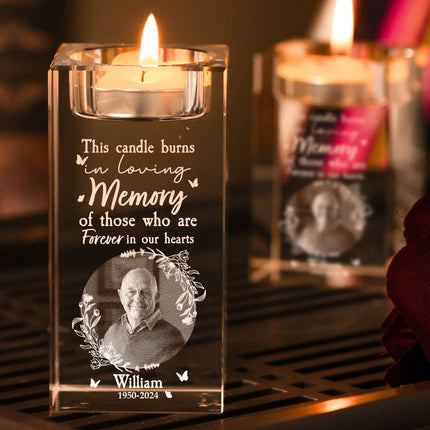 In Loving Memory This Candle Burns - Personalized 2D Photo Crystal Candle Holder