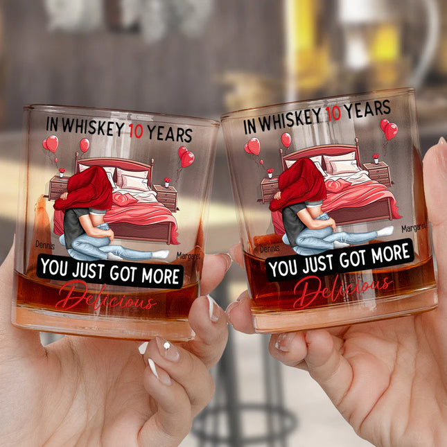 In Whiskey Years You Just Got More Delicious - Personalized Whiskey Glass