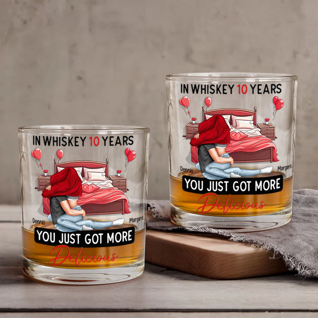 In Whiskey Years You Just Got More Delicious - Personalized Whiskey Glass