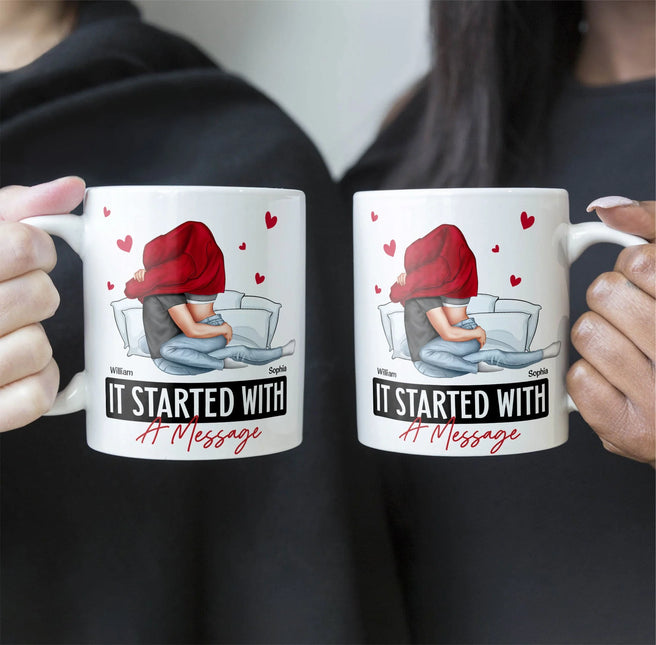 It Started With A Message Romantic Couples - Personalized Mug - Anniversary Gifts For Her, Him