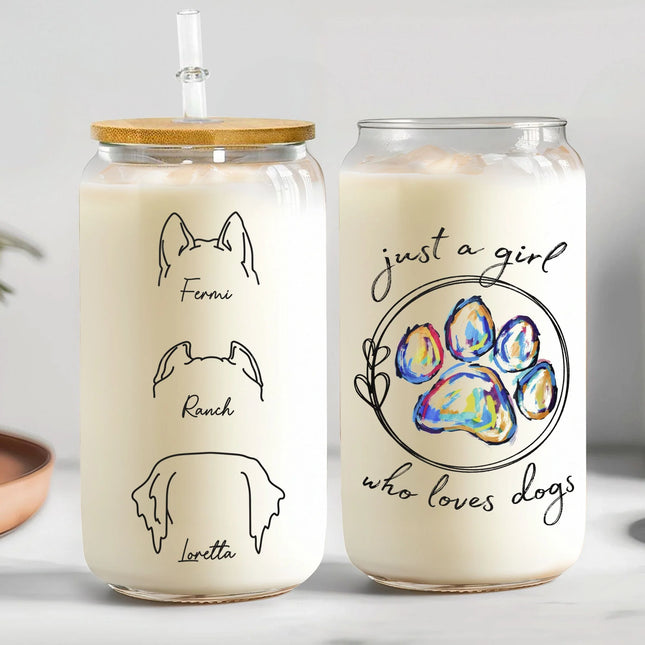 Just A Girl Who Loves Dogs Custom Dog Ears - Personalized Clear Glass Cup