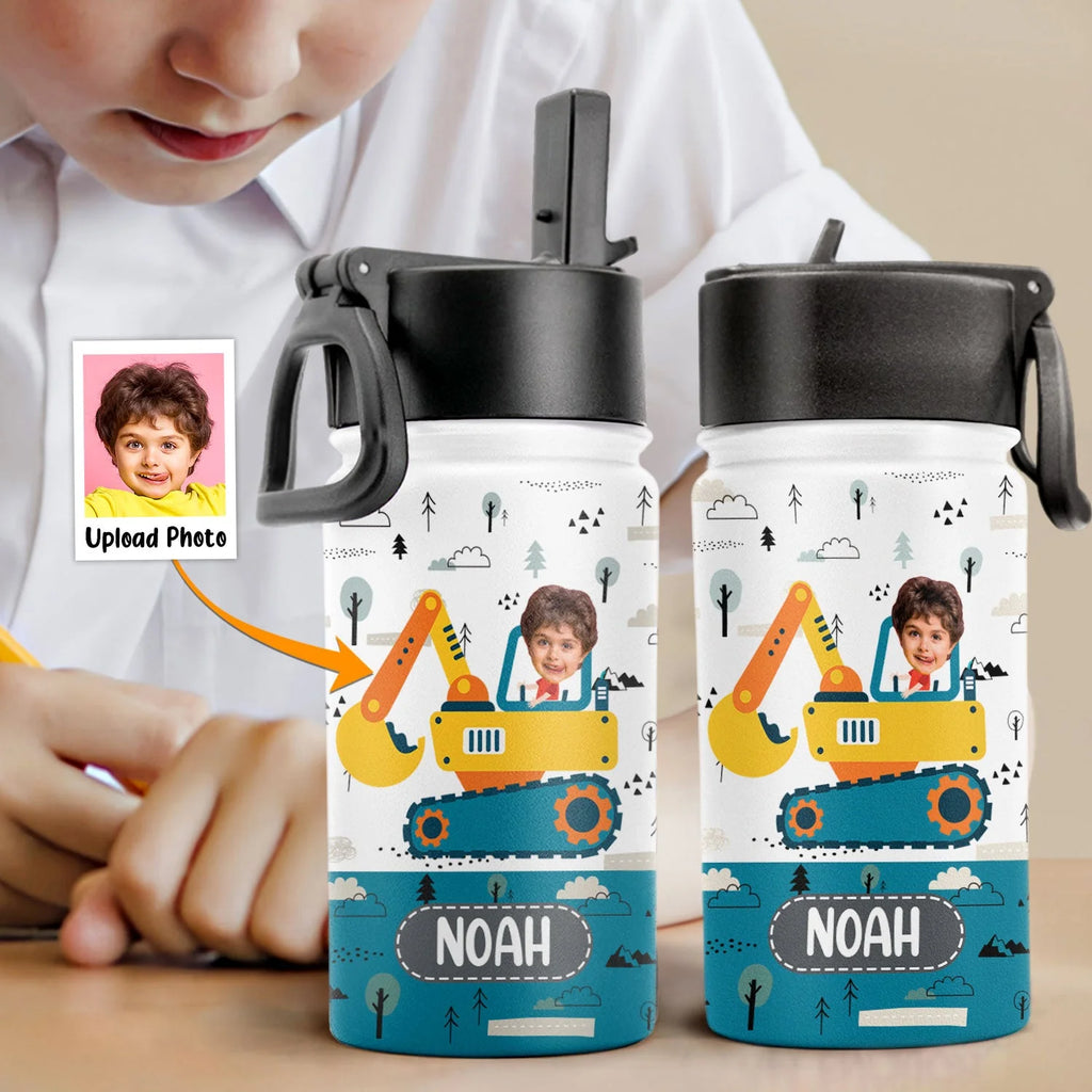 Kids Riding Vehicle - Personalized Photo Kids Water Bottle With Straw Lid-Levistina