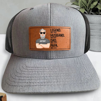 Legend Husband Dad Papa - Personalized Leather Patch Hat