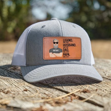 Legend Husband Dad Papa - Personalized Leather Patch Hat