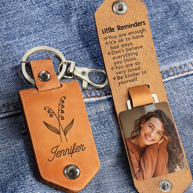 Little Reminders For Daughter Bffs Affirmations - Personalized Leather Photo Keychain