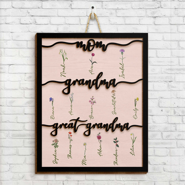 Mom Grandma Great Grandma - Personalized 2 Layers Wood Sign