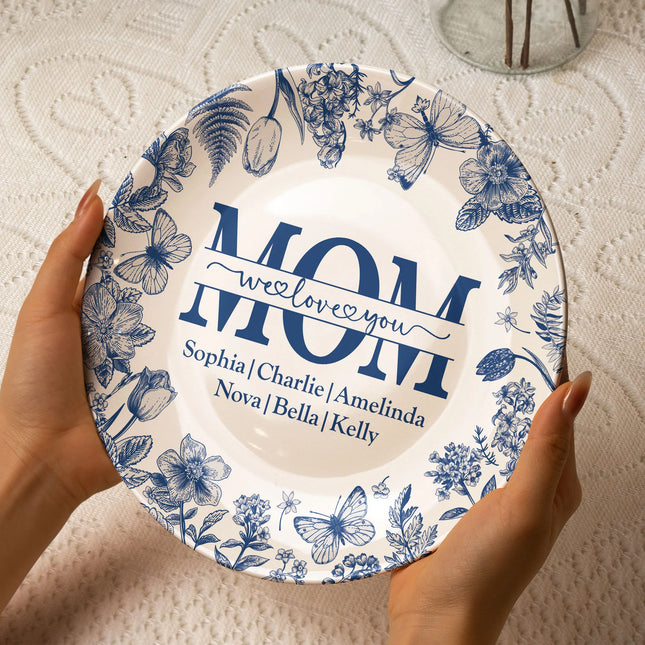 Mom We Love You Floral Style - Personalized Ceramic Plate