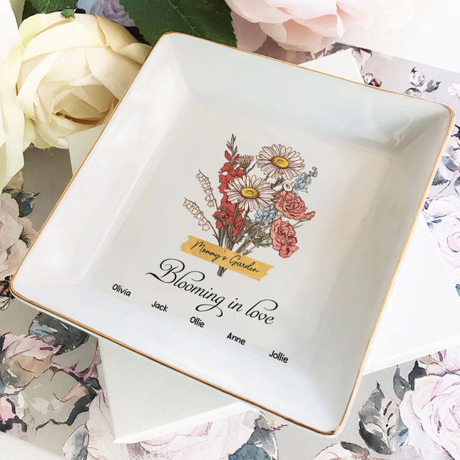 Mommy's Garden - Personalized Jewelry Dish - Birth Month Flower